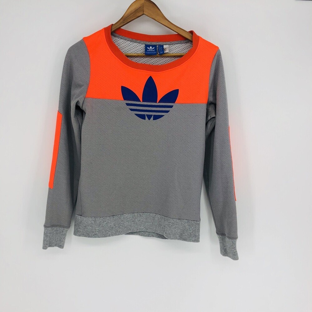 Adidas Trefoil Logo Crew Neck Sweatshirt Orange/Grey Color Block Sample Size S